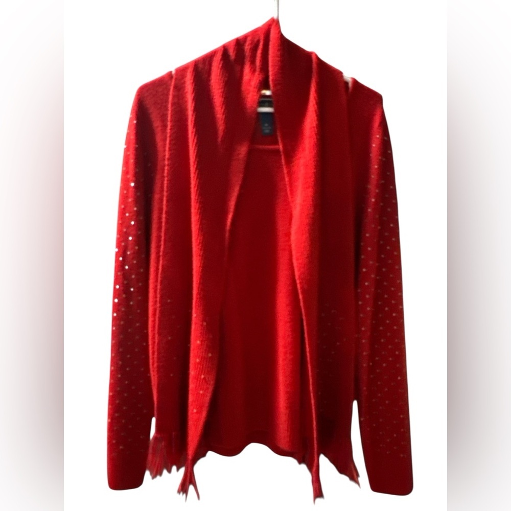 Very Soft & Stylish Red Sweater With Embellishments‎ And Matching Scarf - Picture 2 of 6